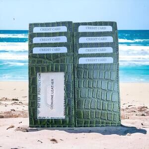 NEW Green Genuine Leather RFID Protection Wallet